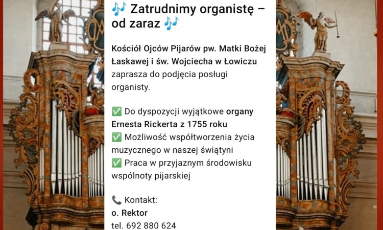 ✅ ZATRUDNIMY ORGANISTĘ – OD ZARAZ 